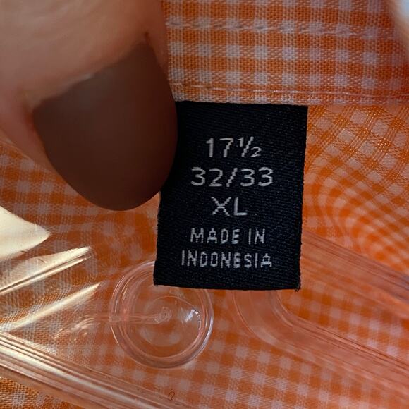 Lauren Ralph Lauren Orange Check Regular Fit UltraFlex Dress Shirt XL 17 1/2 - Picture 6 of 10